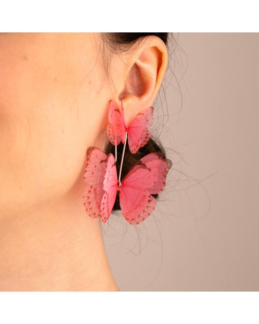 Oana Savu Pink Hot Silk Butterfly Earrings Sterling Fairy Jewelry