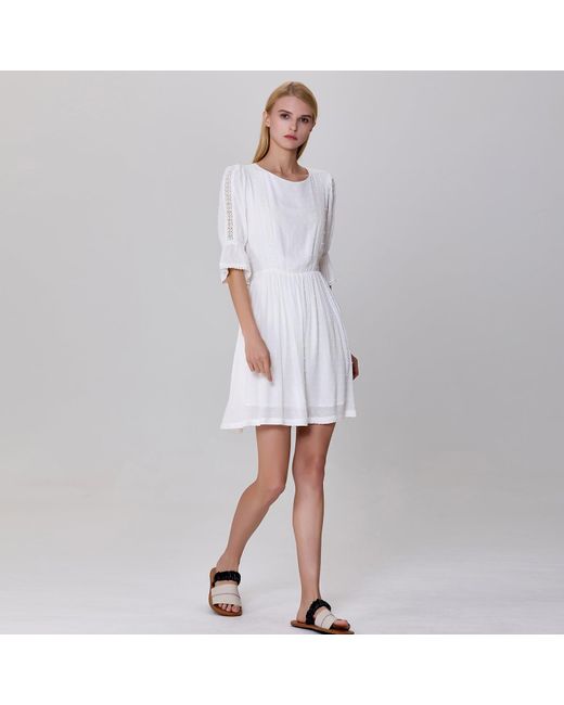 Smart and Joy White Plumeti Chiffon Babydoll Low-Cut Back Short Dress