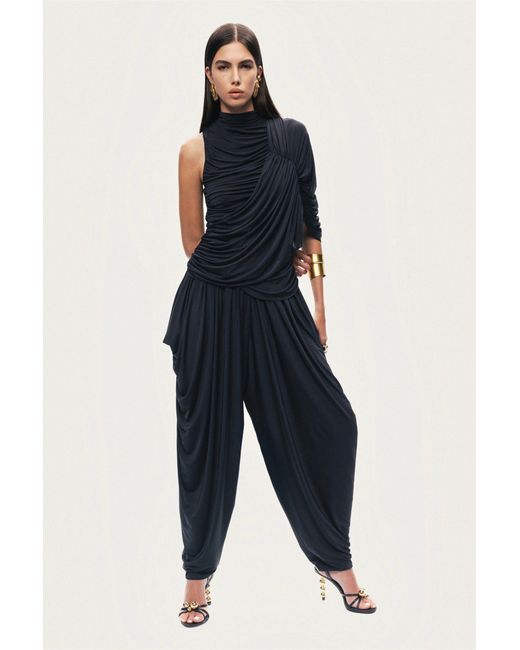 Nocturne Black Draped Relaxed-Fit Pants