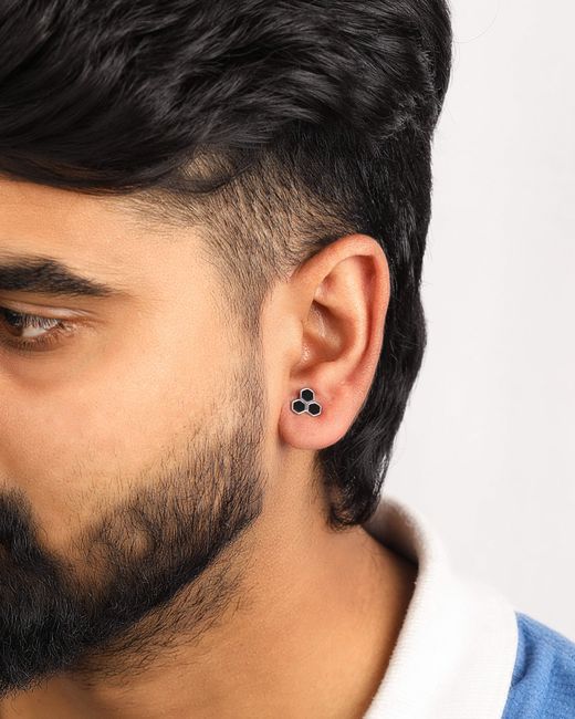The Jewelz Black Triple Hexagon Enamel Stud Earrings for men