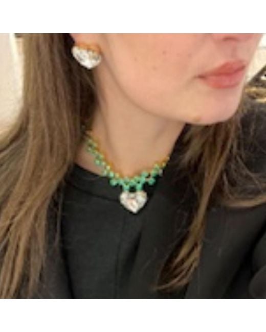 Achala Handcrafted Green Grande Cuore Mint Crystal Beaded Necklace