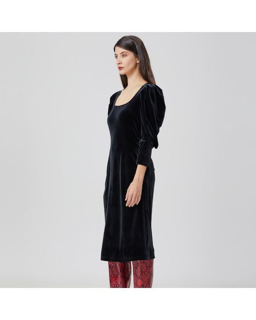 Smart and Joy Black Puffy Sleeves Velvet Dress