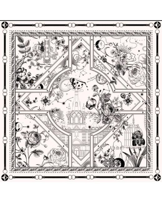 Silk and Bears Metallic Monochrome Twill Silk Scarf – Square Scarf With Illustrated Print