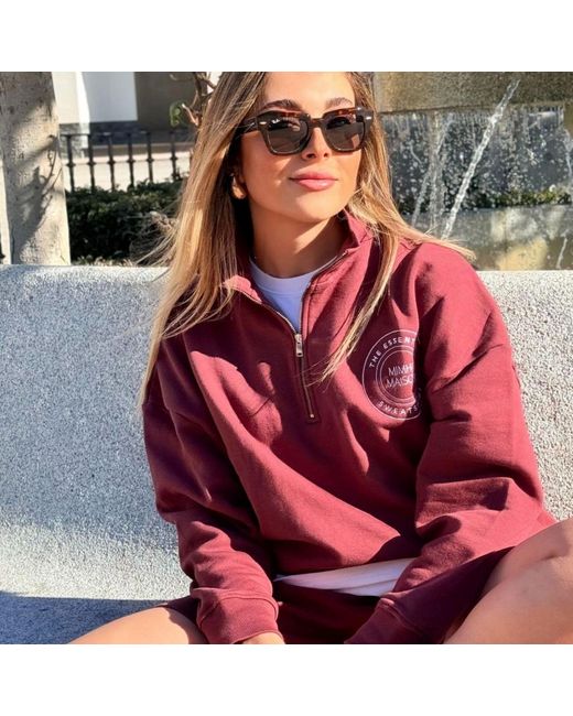 Mimhi Maison Red Oversized Half-Zip Sweatshirt & Shorts Set – Burgundy