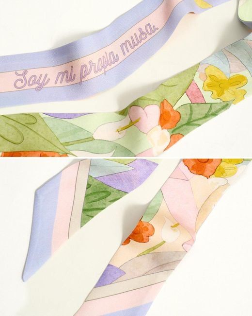 Lost Pattern Metallic I Am My Own Muse By Frida Silk Twill Skinny Scarf
