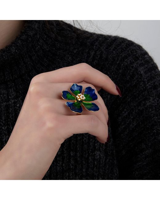 Milou Jewelry Blue Wild Rose Flower Adjustable Ring