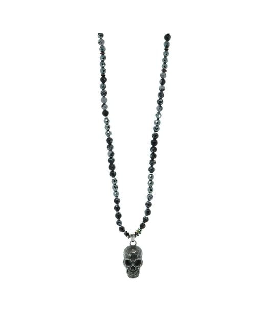 Ebru Jewelry Metallic Fearless Soul Obsidian & Skull Beaded Necklace for men