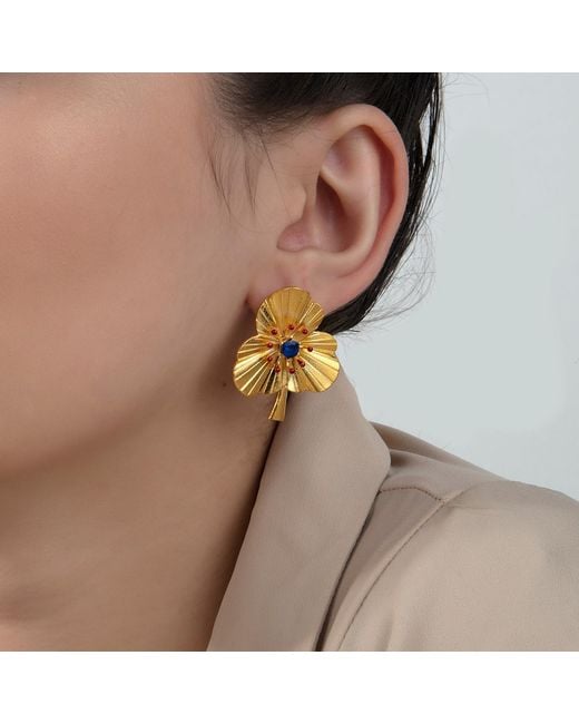Milou Jewelry Metallic Three-Leafed Clover Earrings With Zircon