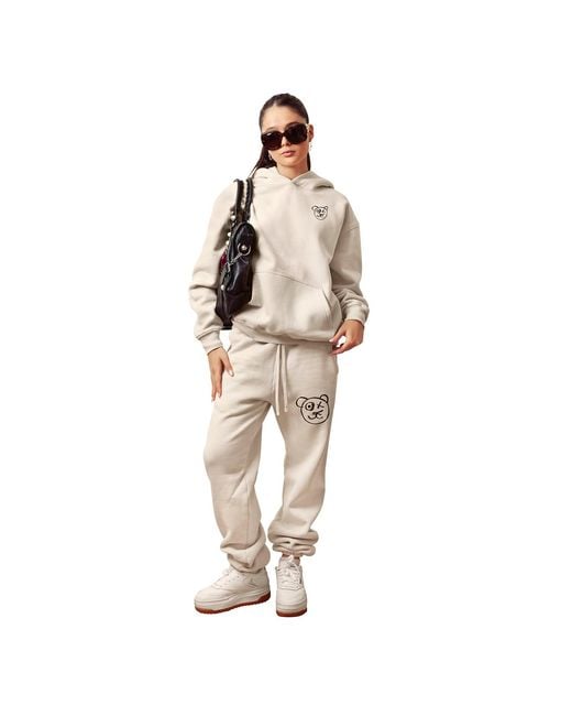 X Ilona Blue White Neutrals Graffiti Teddy Bear Cotton Cream Vintage Wash Hoodie for men
