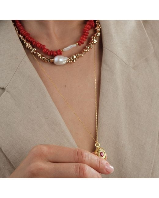 LINYA JEWELLERY Red Amorphous Baroque Pearl Coral Necklace