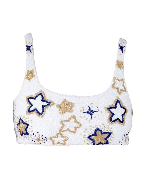 Self-Adore Blue Celeste Hand-Beaded Embellished Bikini Top