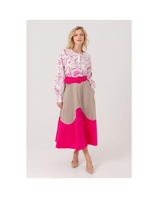 Marianna Déri Pink Midi Skirt With Wave Colorblock