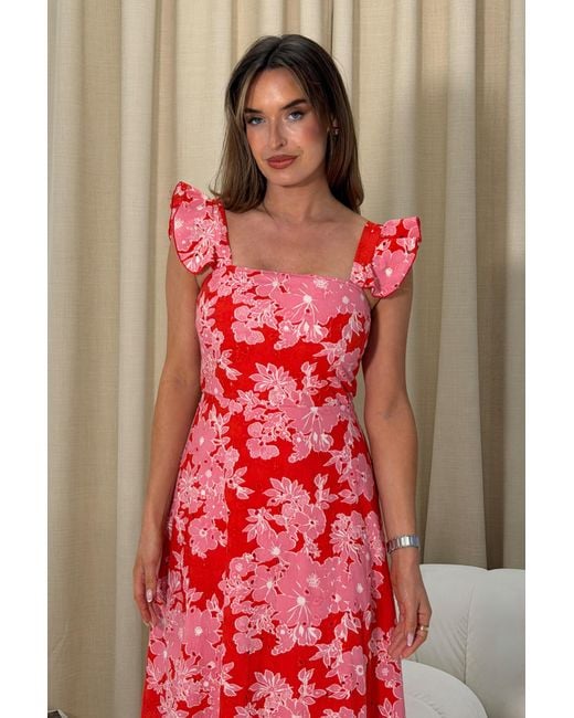 Girl In Mind Red Orla Broderie Anglaise Maxi Dress