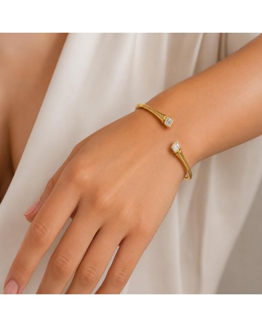 Artisan Metallic 14K Emerald Cut Diamond Open Cuff Bangle Bracelet