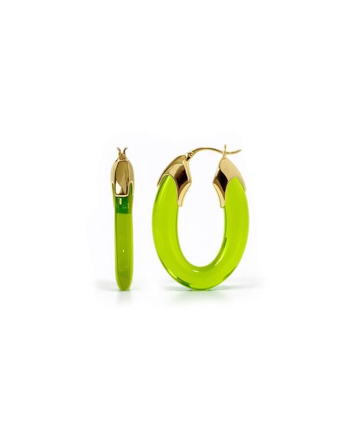 Gold & Honey Multicolor Peridot Carved Oval Lucite Birthstone Hoop Earrings