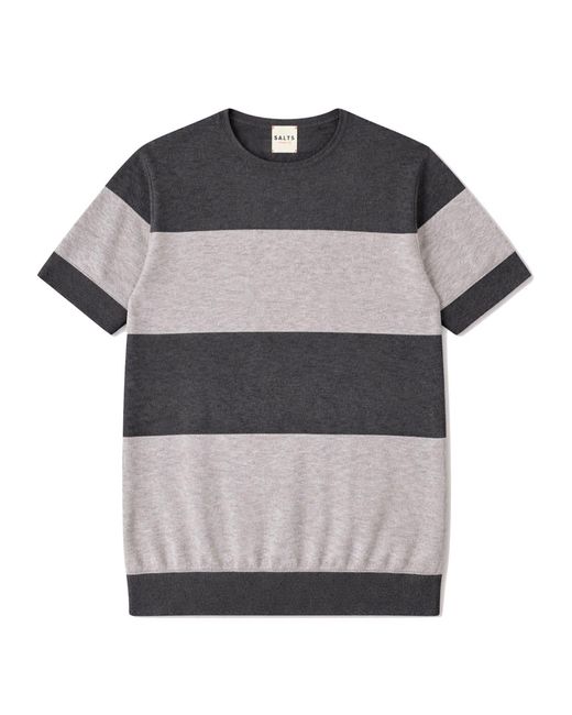 Salts Cashmere Gray Short Sleeved Knitted Striped Tee for men