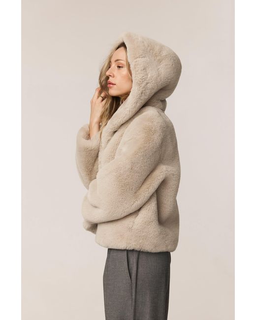 ISSY LONDON White Neutrals Jade Hooded Luxe Recycled Vegan Faux Fur Jacket Neutral