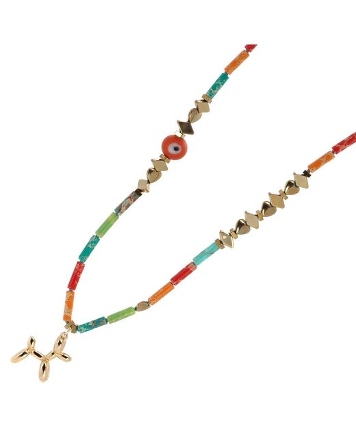 Ebru Jewelry Metallic Playful Spirit Balloon Dog Necklace With Jasper & Evil Eye