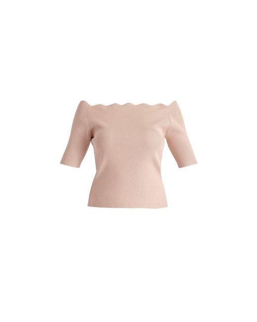 Paisie Pink Scallop Neck Knit Top