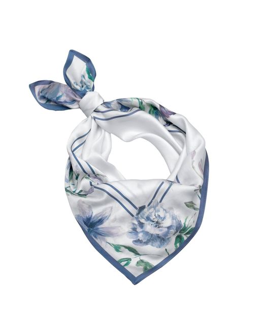 RainSisters Blue Medium Floral Natural Silk Scarf