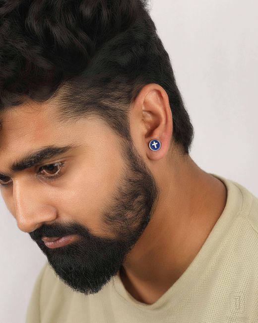 The Jewelz Blue Lapis Horizon Cross Studs For for men