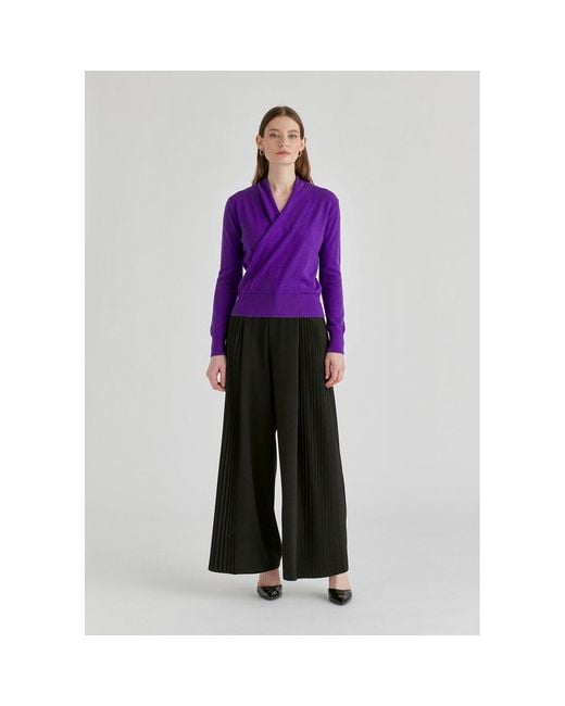 Paisie Purple Long Sleeve Knitted Wrap Top