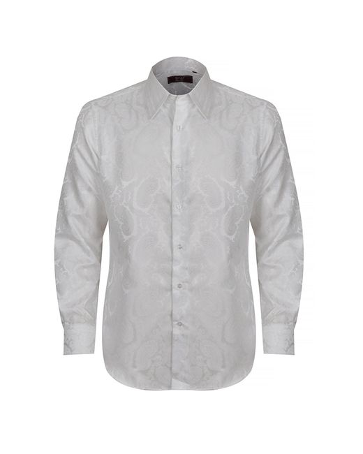 DAVID WEJ White Kensington Paisley Jacquard Shirt for men