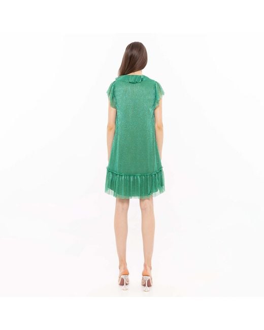 Nissa Green Ruffle Trim Midi Dress