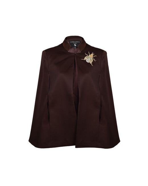 House of Laines London Brown Neutrals Laines Chocolate Couture Tailored Cape With Embellished Beetle Brooch