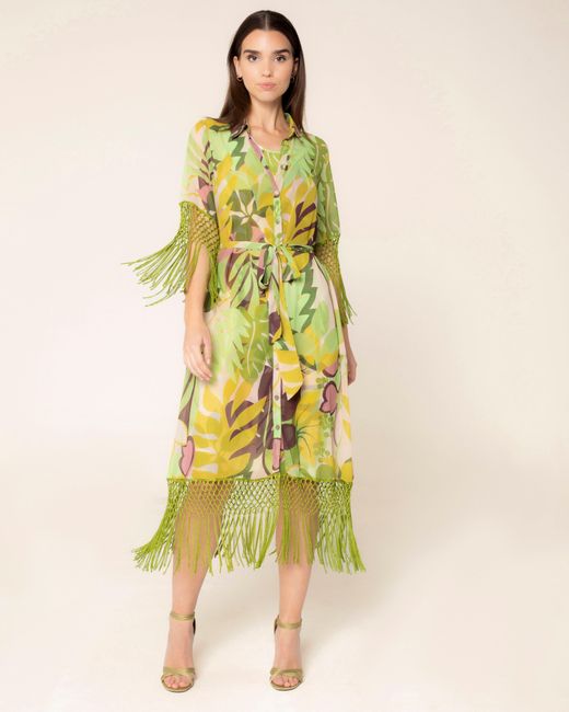 Niza Green Midi Fringed Dress Malia