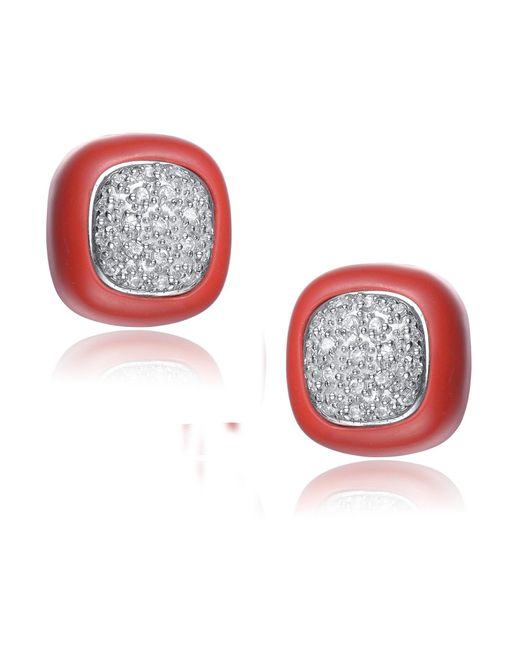Genevive Jewelry Sterling Silver Mini Clear Cubic Zirconia Cranberry Red Edge Earrings