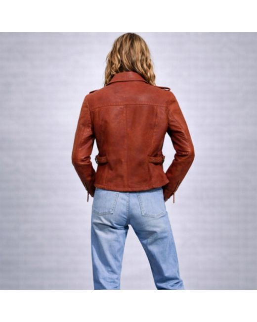 Zasta Studio Brown Brick Striped Motto Leather Jacket