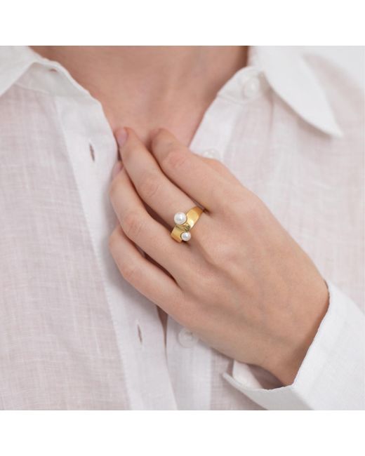 LINYA JEWELLERY Metallic Pearl Adjustable Ring