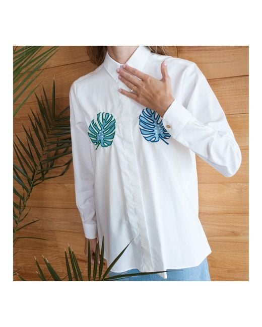 My Pair Of Jeans Blue Tropical Embroidered Shirt