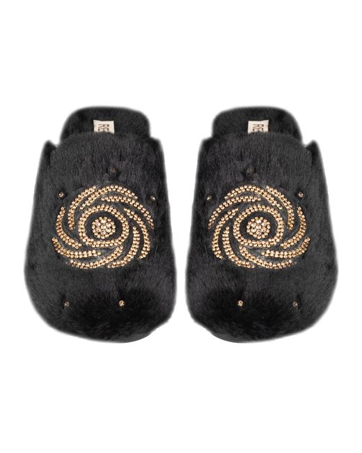 Rettrose Black Morgan Noir Luxury Plush Diamanté Embellished Handmade Slipper