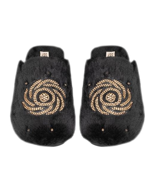 Rettrose Black Morgan Noir Luxury Plush Diamanté Embellished Handmade Slipper