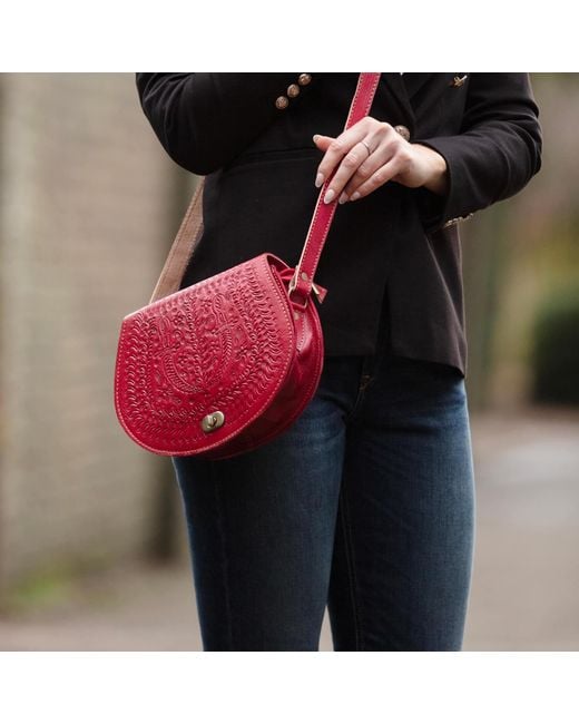 Berber Leather Red The Temara Embossed Saddle Bag