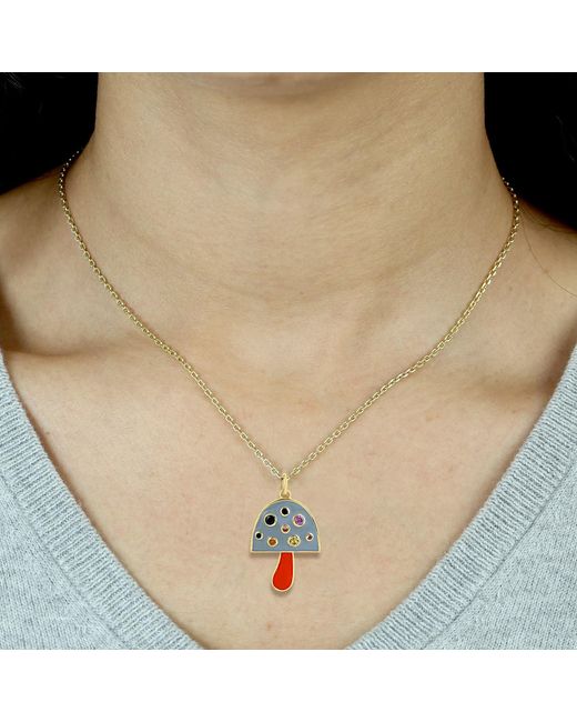Artisan Blue Multi Sapphire Enamel Mushroom Pendant