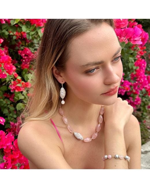 Farra Pink Rose Quartz Elegance Necklace