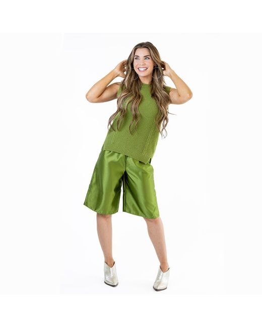 Zenzee Green Wool Cashmere Crew Neck Cable Knit Vest