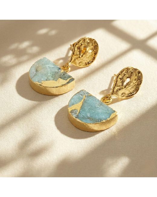 Harfi Metallic Aquamarine March Birthstone Statement Hammered Earrings