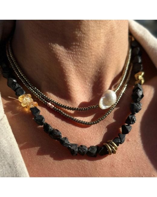 Rachel Nathan Black Stormy Sunset: Raw Spinel & Citrine Necklace