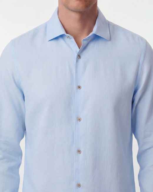 Lords of Harlech Blue Lionel Linen Button Down Shirt for men