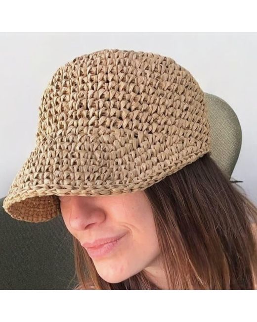 Springmoonatelier Gray Neutrals Handmade Natural Raffia Crochet Cap