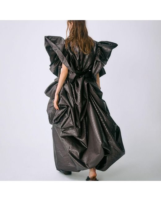 Miro Misljen Black Sequined Ruffled Wrap Dress