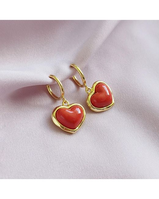 POPORCELAIN Red Porcelain Heart Clip-On Hoop Earrings