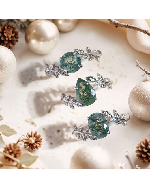 Azura Jewelry New York Green Between The Leaf Oval Moss Agate Ring Vermeil