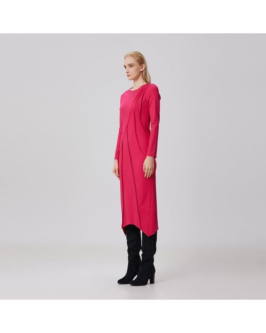 Smart and Joy Red Asymmetric Structural Lines Dress