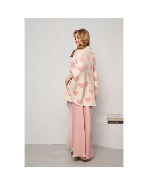 Saachi Pink Heart Ribbed Knit Seashell Cardigan