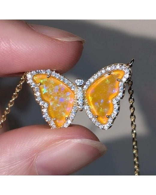 KAMARIA Metallic Opal Butterfly Necklace With Crystals
